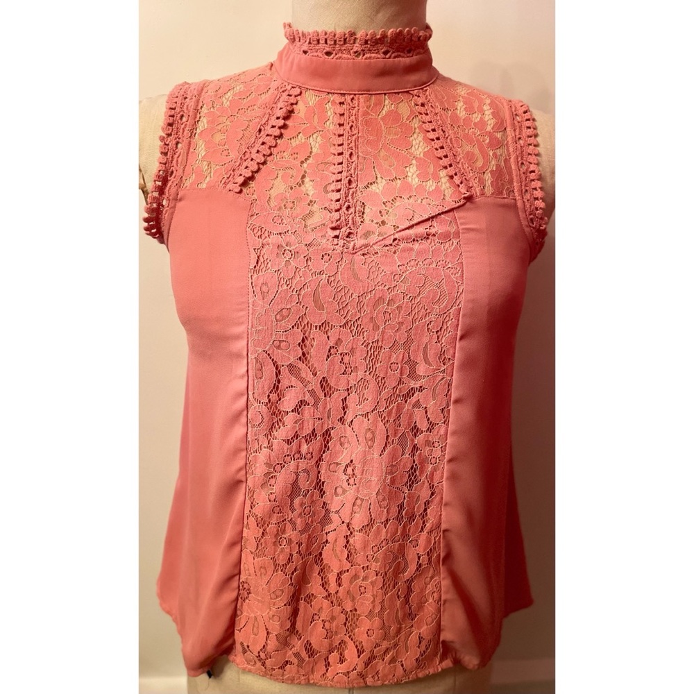 Coral Pink Lace Blouse Medium